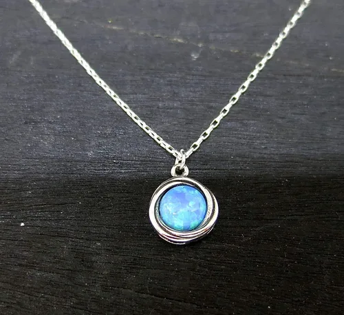 Vista 5 de Colgante de collar de ópalo, collar de ópalo azul de plata esterlina 925 para mujeres y niñas, colgante de piedra minimalista, collar de ópalo