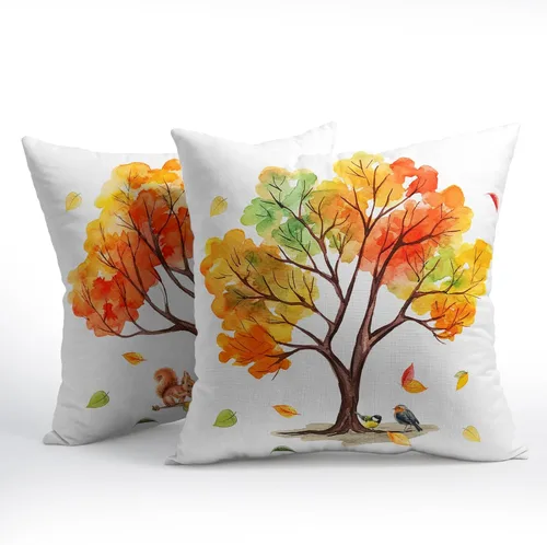 Vista 2 de Fundas de almohada de otoño de 18 x 18 pulgadas, fundas de almohada de otoño de lino y algodón, juego de 2 fundas de almohada de árboles coloridos