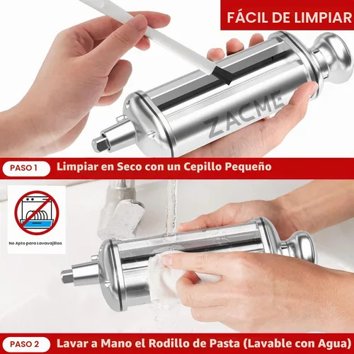 Vista 6 de Rodillo de pasta para batidora de pie KitchenAid, accesorio de rodillo de pasta de acero inoxidable con perilla de grosor ajustable de 8 posiciones