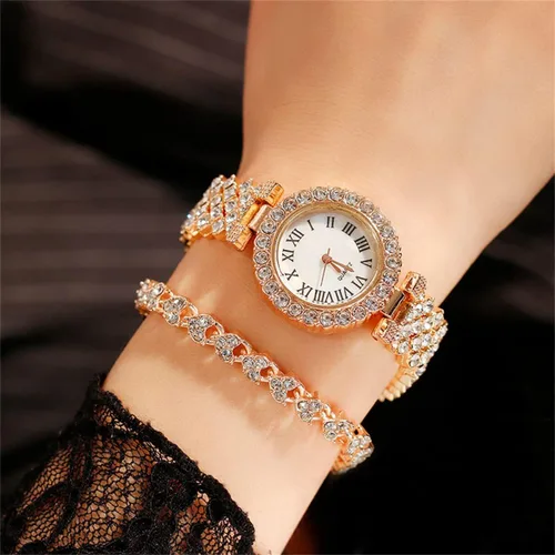 Vista 2 de CdyBox Señora elegante reloj de cuarzo con esfera pequeña con reloj de pulsera de diamantes conjunto vestido relojes de pulsera
