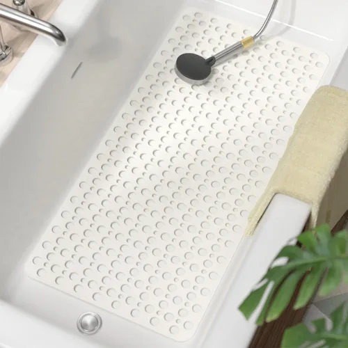 Vista 15 de HITSLAM Tapete antideslizante de elastómero termoplástico suave para bañera, drenaje eficiente con ventosas, fácil de limpiar, 28 x 15 pulgadas, Azul
