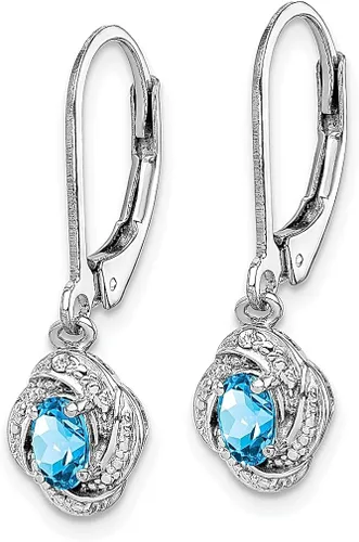 Vista 2 de Aretes de plata de ley 925 con diseño de topacio azul y con palanca en la espalda, colgante de piedra de nacimiento de diciembre, joyería fina