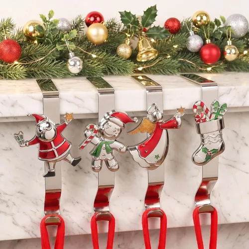 Vista 25 de Juego de 4 soportes de calcetines de Navidad para manto, ganchos reutilizables para calcetines de Navidad, colgador de Navidad sin daños para Bronce