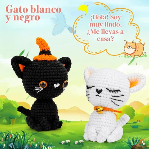 Vista 6 de Pnytty - Juego de iniciadores de ganchillo para gatos, 2 piezas, para adultos, kit de ganchillo para principiantes Crochet Animal Kit, Knitting