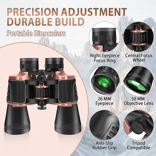 Vista 4 de Prismáticos 22x50 para adultos de alta potencia, prisma BAK-4 HD FMC, prismáticos profesionales resistentes al agua para observación de aves, caza