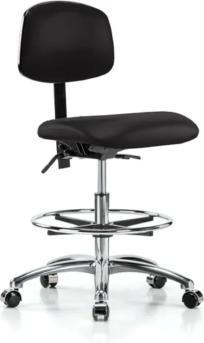 Vista 32 de Perch - Silla de laboratorio con ruedas cromadas con soporte de respaldo ajustable, altura del escritorio de 17 a 22 pulgadas, tela negra