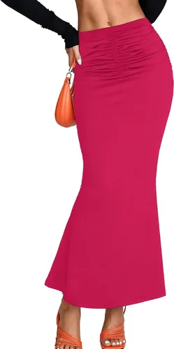 Vista 4 de OPOIPIN Falda larga sexy de cintura alta fruncida para mujer