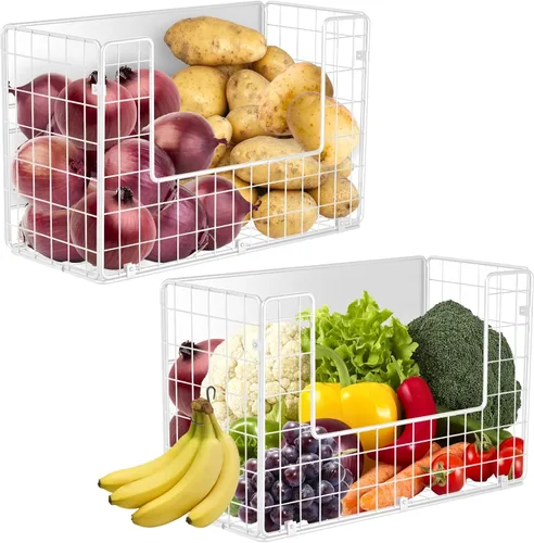 Vista 8 de Juego de 2 estantes magnéticos para refrigerador, contenedores de almacenamiento de frutas, papas y cebollas, organizadores y almacenamiento