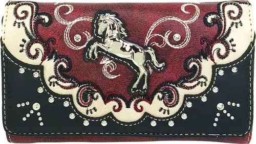 Vista 2 de Zelris Western Mustang Horse Turquesa Mujeres Crossbody Muñeca Trifold Wallet