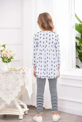 Vista 5 de Arshiner Conjuntos de pijama para niñas pequeñas, conjuntos de ropa de conejo, conjuntos de manga larga de 2 piezas, conjuntos de leggings superiores