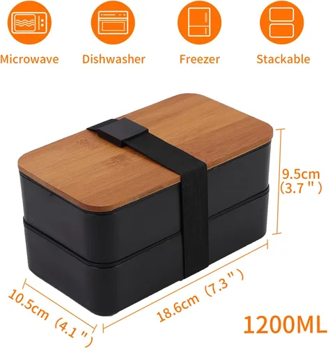 Vista 4 de Caja de almuerzo Bento para adultos con bolsa de almuerzo, contenedores de lonchera apilables japoneses para adultos, caja de almuerzo Bento
