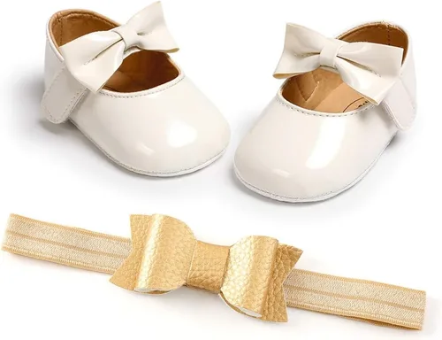 Vista 3 de OAISNIT Zapatos planos para bebé niña Mary Jane, zapatos de cuna con diadema