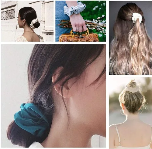 Vista 3 de THXSILK Bandas elásticas de seda para el cabello, bandas elásticas para el cabello, cuerdas para coleta de caballo para mujer, accesorios
