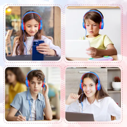 Vista 8 de KVIDIO Auriculares con cable para niños, volumen seguro de 85/94 dB, sobre la oreja con micrófono integrado, aislamiento de ruido, ajustable