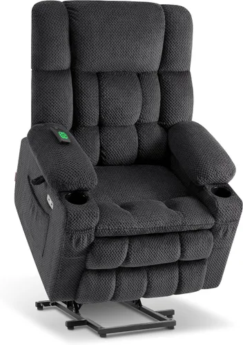 Vista 20 de MCombo Silla reclinable eléctrica de motor dual con masaje y calor para personas mayores, posición infinita, puertos USB, portavasos, tela 7890 Beige