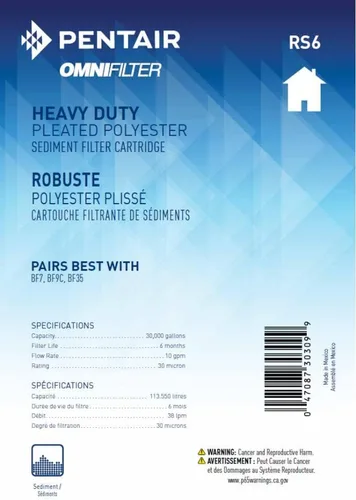 Vista 5 de Pentair OMNIFilter RS6 Filtro de agua de sedimentos, 10 pulgadas, cartucho de repuesto plisado Big Blue resistente para toda la casa, 10" x 4.5