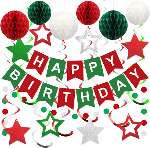 Vista 21 de meowtastic - Decoraciones de cumpleaños, pancarta de feliz cumpleaños con bolas de panal de abeja, serpentinas colgantes de estrellas, guirnalda