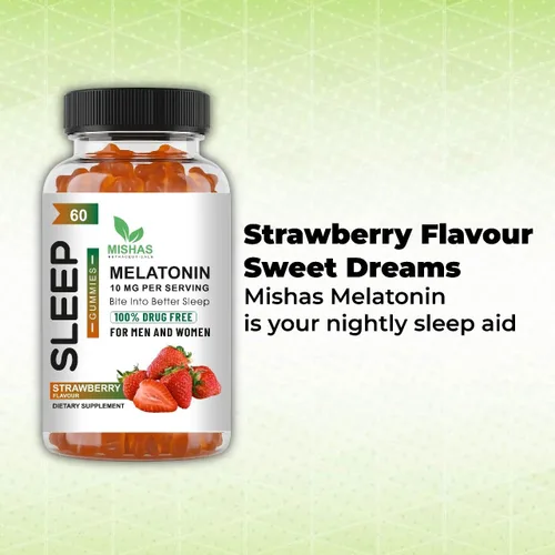 Vista 8 de Mishas Nutraceuticals - Gomitas de melatonina para adultos, suplemento de melatonina de 10 mg, 60 gomitas con sabor a fresa, proporciona hasta 30