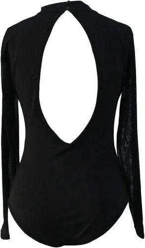 Vista 4 de Lrady - Body de malla traslúcida con cuello de tortuga para mujer, tipo leotardo