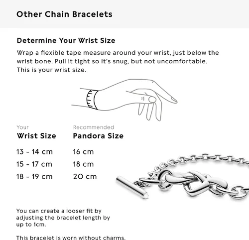 Vista 4 de PANDORA Pulsera de plata de ley con barra en T de corazón anudado Metal no aplica