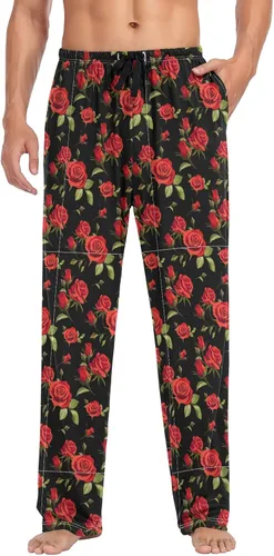 Vista 4 de Pantalones de pijama de flamenco floral para hombre, pantalones de descanso casuales para hombre, pantalones de pijama con bolsillos con cordón