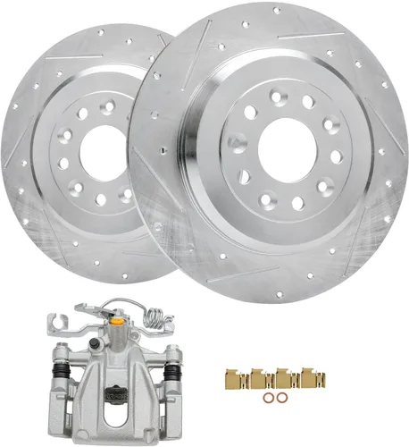 Vista 29 de Detroit Axle - Rotores de freno traseros perforados y ranurados + Reemplazo de calibrador de freno de disco trasero derecho para Acura TL Honda