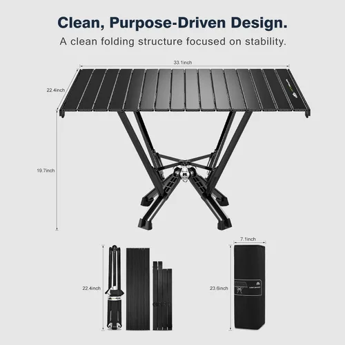 Vista 2 de Mesa de camping plegable: diseño estable de aluminio enrollable, estructura de soporte sólida, mesa portátil al aire libre para acampar, cocinar, RV