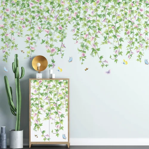 Vista 8 de Calcomanías de pared colgantes de hojas verdes, elegantes plantas, calcomanías de pared de vinilo para despegar y pegar, murales de pared