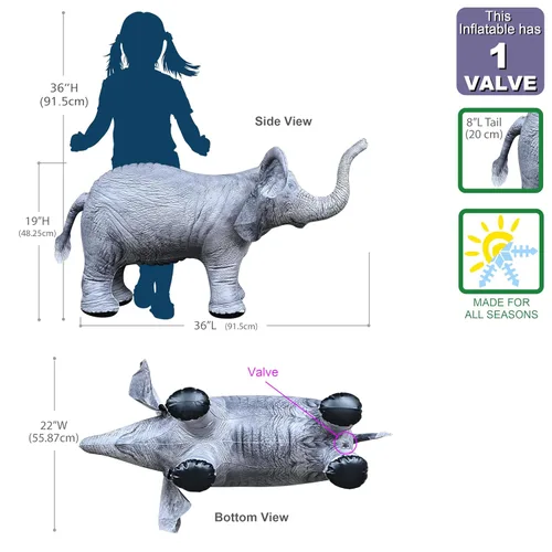 Vista 4 de Jet Creations Elefante inflable animal de 36 pulgadas de largo, juguete para edades de 3 años en adelante. Fiesta temática de safari de vida