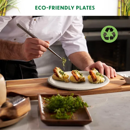 Vista 6 de Platos compostables, platos de papel desechables de alta resistencia - [125 unidades] de 9 pulgadas, biodegradables sin blanquear, hechos de bagazo