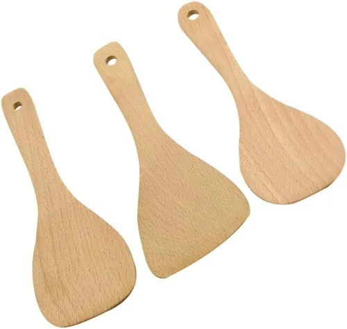 Vista 3 de UPKOCH Juego de espátulas de madera de mango corto de 3 piezas para cocinar cocina en casa