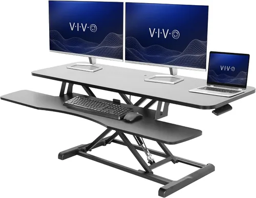 Vista 34 de VIVO Convertidor de escritorio de 26 pulgadas, Serie K, elevador ajustable de sentado a parado, estación de trabajo para dos monitores y laptop