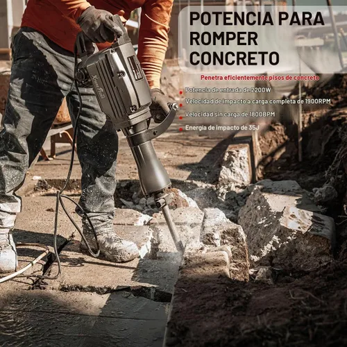 Vista 2 de XtremepowerUS - Martillo eléctrico de demolición Pro-series de 2200 W, rompedor de concreto con cincel plano y punta de cincel con estuche