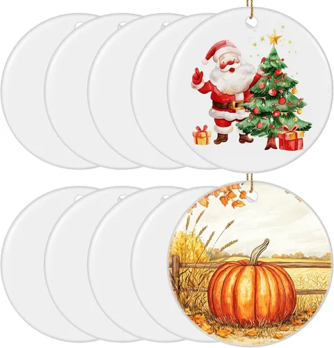 Vista 28 de Paquete de 4 adornos de Navidad personalizados 2025 de cerámica personalizada con foto y texto para decoración de árbol de Navidad, primera Navidad
