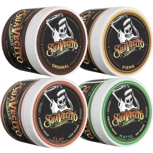 Vista 3 de Suavecito Pomada Variedad 4 Pack (OG, Firme (Fuerte), Mate, Pomadas de arcilla) Fijación durante todo el día para todos los estilos de cabello