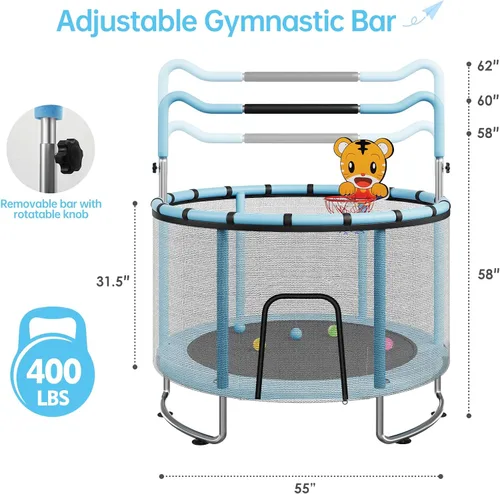 Vista 2 de LotFun Trampolín para niños, trampolín con red Azul