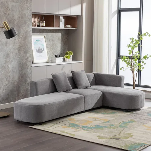 Vista 7 de Sofá curvo, moderno sofá en forma de L, cómodo sofá de nube, sofá seccional con diván para sala de estar, apartamento, gris