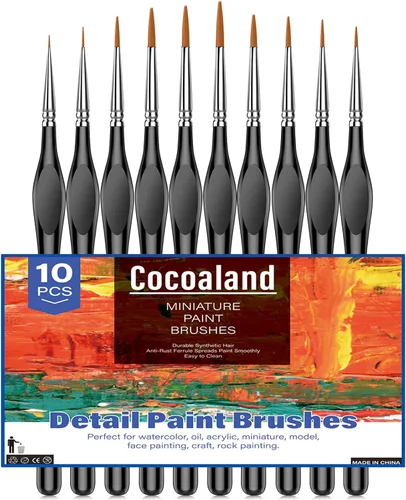 Vista 3 de Juego de 10 pinceles de pintura micro con asas triangulares, para acrílico, acuarela, manualidades, modelos Negro