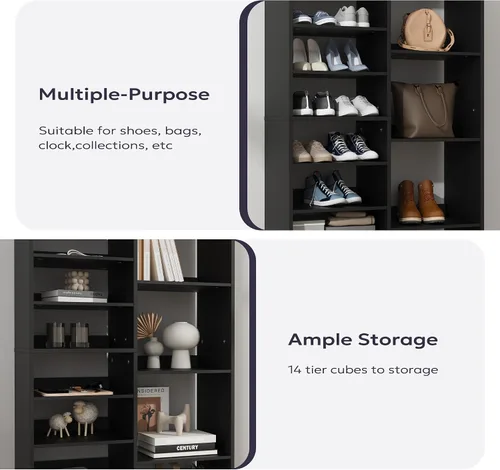 Vista 9 de Furnify Zapatero de 14 niveles, organizador de zapatos moderno de 152 cm de altura, gabinete de almacenamiento de zapatos con compartimentos