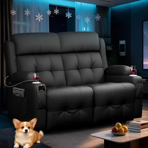 Vista 11 de Sofá reclinable de dos plazas, asientos de cine en casa, sofá reclinable con USB, consola central, sillón reclinable de pared para caravana