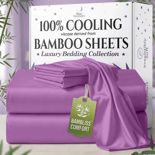 Vista 39 de SLEEP SANCTUARY - Juego de sábanas 100% viscosa derivada de bambú tamaño individual 4 piezas – Sábanas de lujo BamBliss de enfriamiento