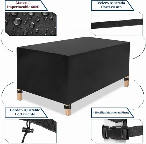 Vista 2 de JESTOP: Fundas para muebles de patio, cubierta rectangular impermeable de 96 pulgadas para mesa al aire libre, tela Oxford resistente 600D, cubierta