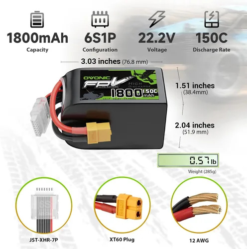 Vista 2 de OVONIC Batería Lipo de 22.2V 150C 1800mAh 6S