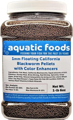 Vista 4 de Pellets flotantes de gusano negro de 0.039 in con potenciadores de color y vitaminas. Ideal para todos los peces tropicales, peces marinos