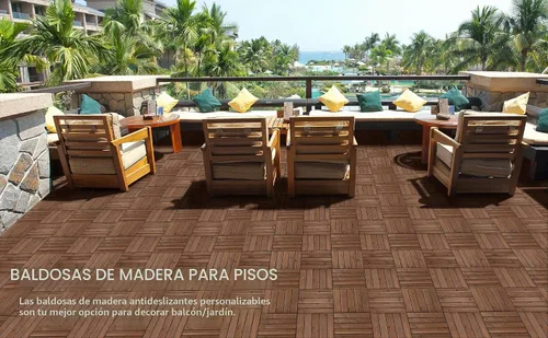 Vista 6 de Yaheetech 55 azulejos entrelazados para patio al aire libre, color marrón