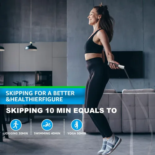 Vista 6 de Cuerda de saltar con peso para hombres, mujeres (1.5 libras) – Asas de acero aleado, cuerda de salto de velocidad, gimnasio, interior/exterior