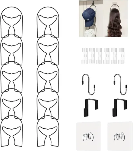 Vista 23 de LINFIDITE Paquete de 10 soportes para colgar sombreros, organizador flexible con múltiples ganchos, montado en la pared, sobre la puerta, para gorra
