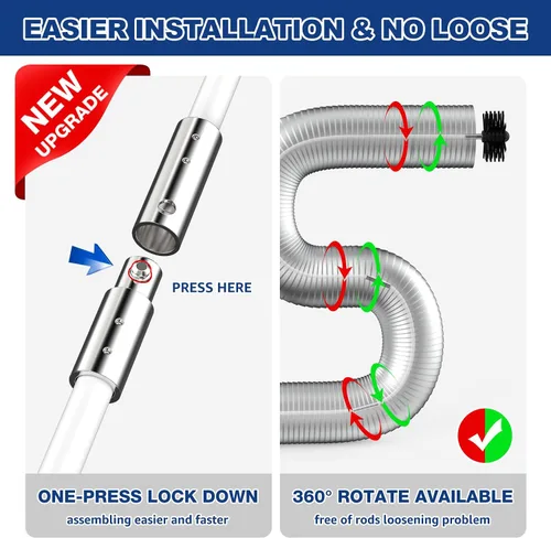 Vista 4 de PetOde Kit limpiador de ventilación de secadora de 52 pies, cepillo flexible mejorado con accesorio de taladro para una limpieza efectiva, rotación