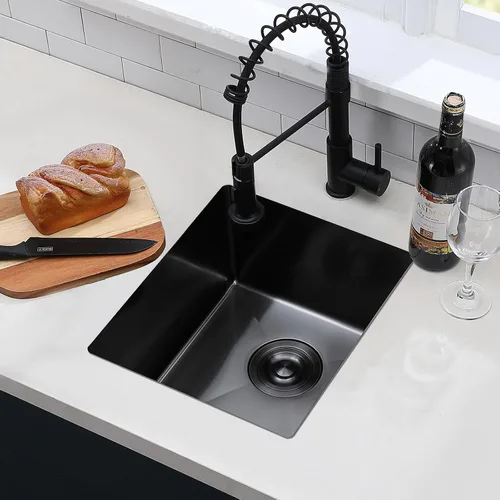 Vista 3 de Hotis - Fregadero de barra negro de montaje inferior, fregadero de barra negra de 15 x 17 pulgadas, fregadero de cocina pequeño de acero inoxidable