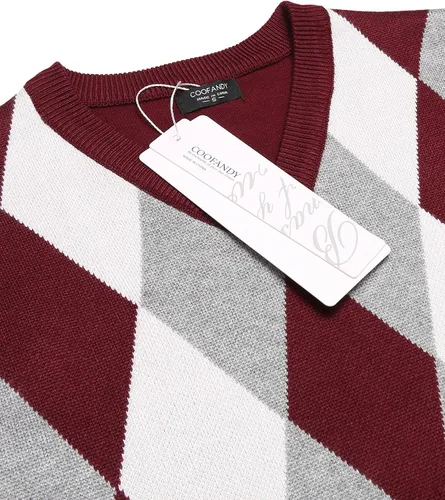 Vista 5 de COOFANDY Men's Sleeveless V Neck Pullover Sweater Slim Fit Casual Argyle Vest Sweaters
